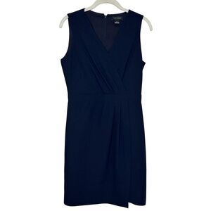 Club Monaco Dress Womens 6 Navy Blue V-Neck Wrap Sheath Lined Zip Back Office